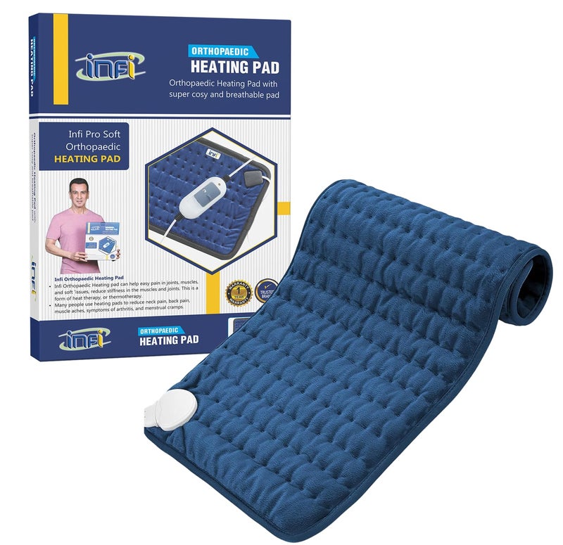 Infi Extra Large Orthopaedic Electric Heating Pad for Back Pain + Period Cramps Relief | EXTRA LARGE SIZE | 3 Level Temperature Controller | Pain Relief Heating Belt with Temperature Controller for Lower Back, Knee, Shoulder, Cramps, and Neck Pain Relief | Velvet Blue - Image 1