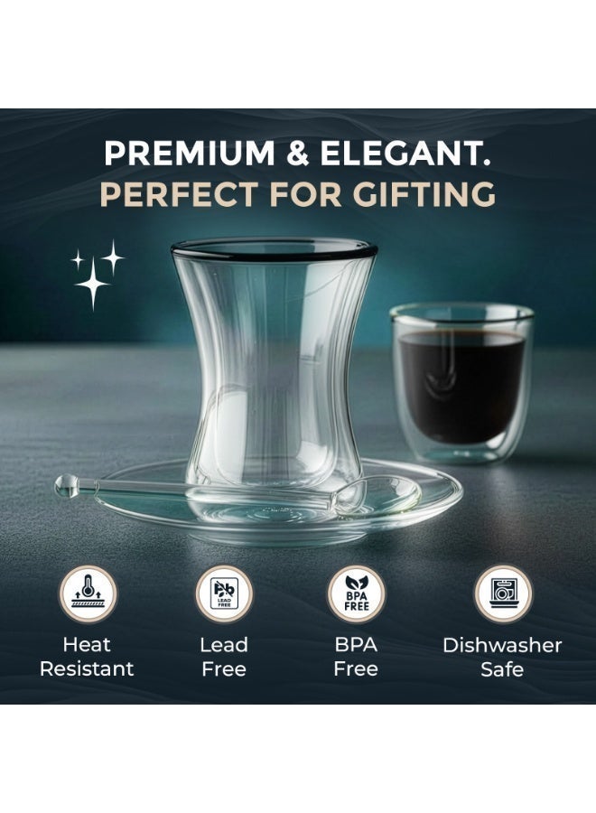 BLACKSTONE TS860 Double Wall Estikana Tea Glass Set 12pcs 100ml with Saucers Borosilicate Heat Resistant Cups - Image 5