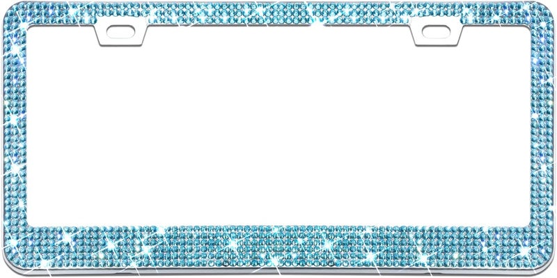 EWBN Bling Rhinestone License Plate Frame for Women，Diamond Sparkly License Plate Frames| Stainless Steel Frames & Over 1200 pcs Finest 14 Facets Glass Crystals Premium Diamond+GiftBox(Blue) - Image 2