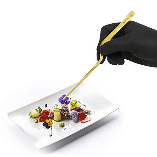 CREATIVECHEF 8 Inch Curved Stainless Steel Precision Kitchen Cooking Multi-function Tweezers Culinary Offset Tweezer Tongs (8" Curved, Bronze) - Image 5