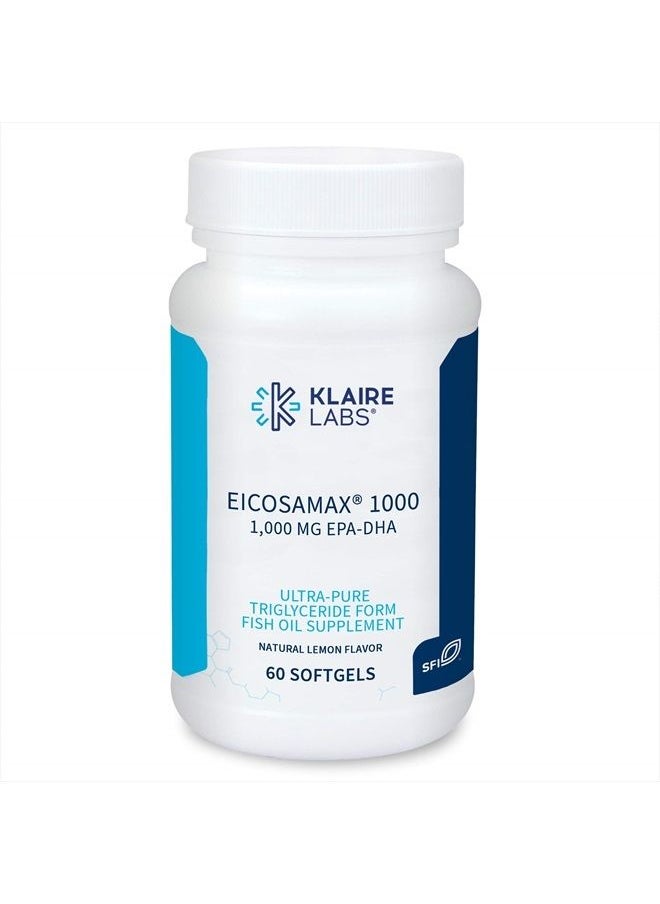 Klaire Labs - Eicosamax 1000 TG Fish Oil - 1000 mg EPA/DHA per Soft Gel, Ultra Pure Omega-3 Fish Oil Pills - Sustainably Sourced - Natural Lemon Flavor for No Fishy Burps (60 Softgels) - Image 1