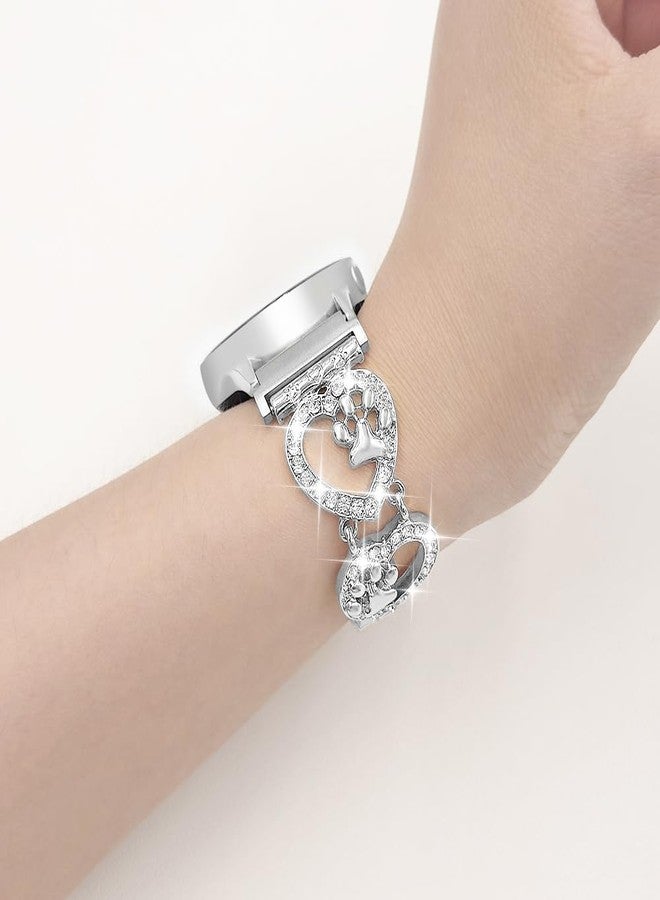YONWORTH 20mm Bling Metal Band Compatible with Samsung Galaxy Watch 7 FE 6 5 4 40/44mm Women,Galaxy Watch 5 Pro,6 4 Classic,Active 2,Love Heart Shape Bracelet Dog Paw Cute Wristband (Silver) - Image 5