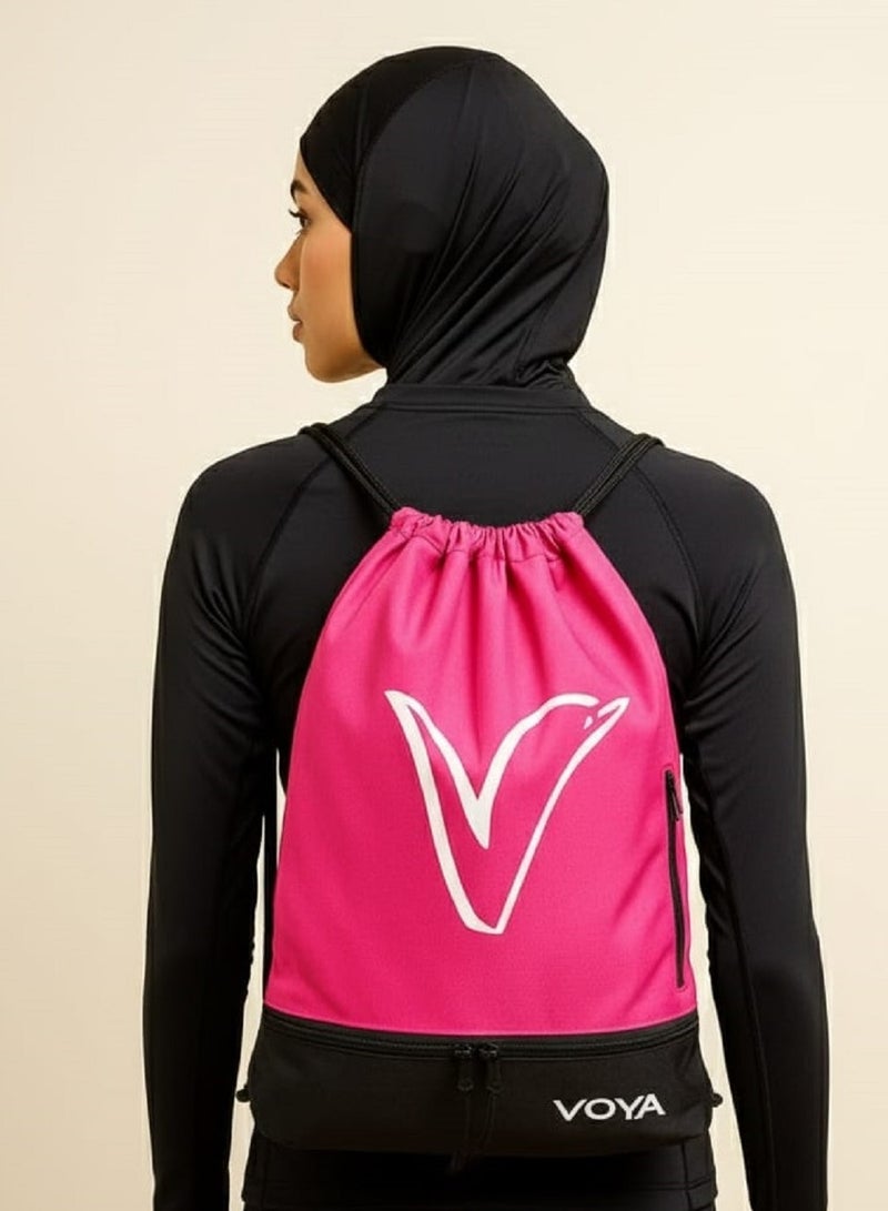 Voya Sport Drawstring Backpack – Pink & Black - Image 1