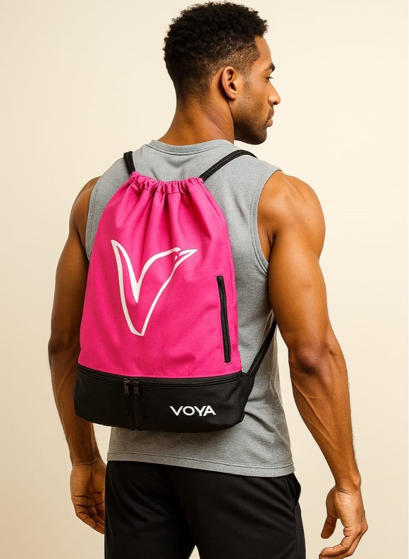 Voya Sport Drawstring Backpack – Pink & Black - Image 3