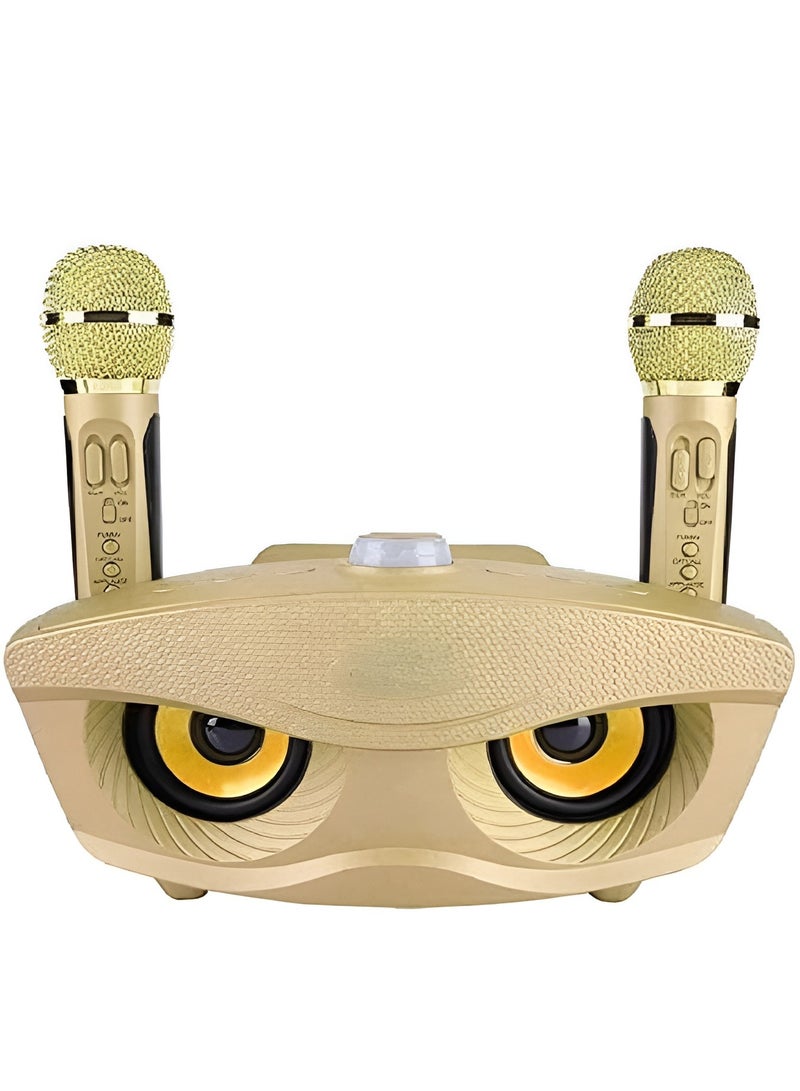 Dual Wireless Karaoke with 2 Microphone 30W Karaoke Player Dual Bluetooth 4.2 Speaker Family KTV Stereo Mic Big Sound Speaker With 2 Wireless Microphones Gold - Image 1
