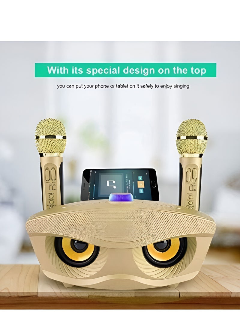 Dual Wireless Karaoke with 2 Microphone 30W Karaoke Player Dual Bluetooth 4.2 Speaker Family KTV Stereo Mic Big Sound Speaker With 2 Wireless Microphones Gold - Image 2