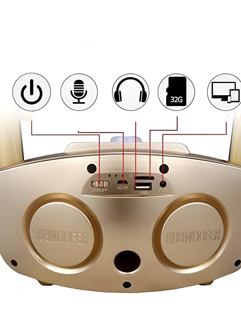 Dual Wireless Karaoke with 2 Microphone 30W Karaoke Player Dual Bluetooth 4.2 Speaker Family KTV Stereo Mic Big Sound Speaker With 2 Wireless Microphones Gold - Image 3