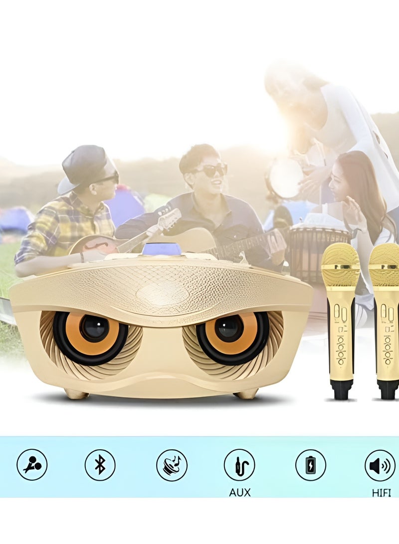 Dual Wireless Karaoke with 2 Microphone 30W Karaoke Player Dual Bluetooth 4.2 Speaker Family KTV Stereo Mic Big Sound Speaker With 2 Wireless Microphones Gold - Image 4