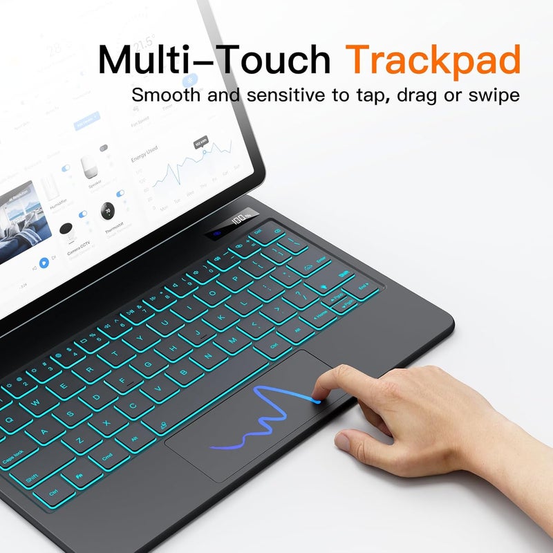 JUQITECH Magic Keyboard Case for Samsung Galaxy Tab S10 Lite S10 FE 2025 S9 FE 10.9 Inch S11 S9 S8 S7 11", Floating Cantilever Magnetic Stand Wireless Backlit Trackpad Keyboard, S Pen Slot LED Display - Image 5
