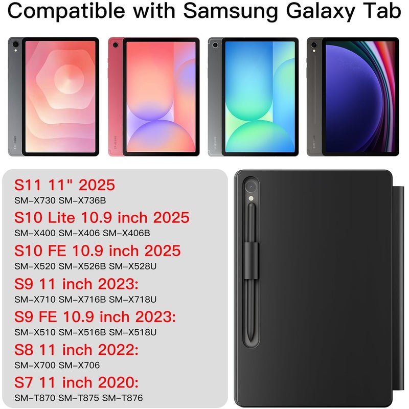 JUQITECH Magic Keyboard Case for Samsung Galaxy Tab S10 Lite S10 FE 2025 S9 FE 10.9 Inch S11 S9 S8 S7 11", Floating Cantilever Magnetic Stand Wireless Backlit Trackpad Keyboard, S Pen Slot LED Display - Image 2