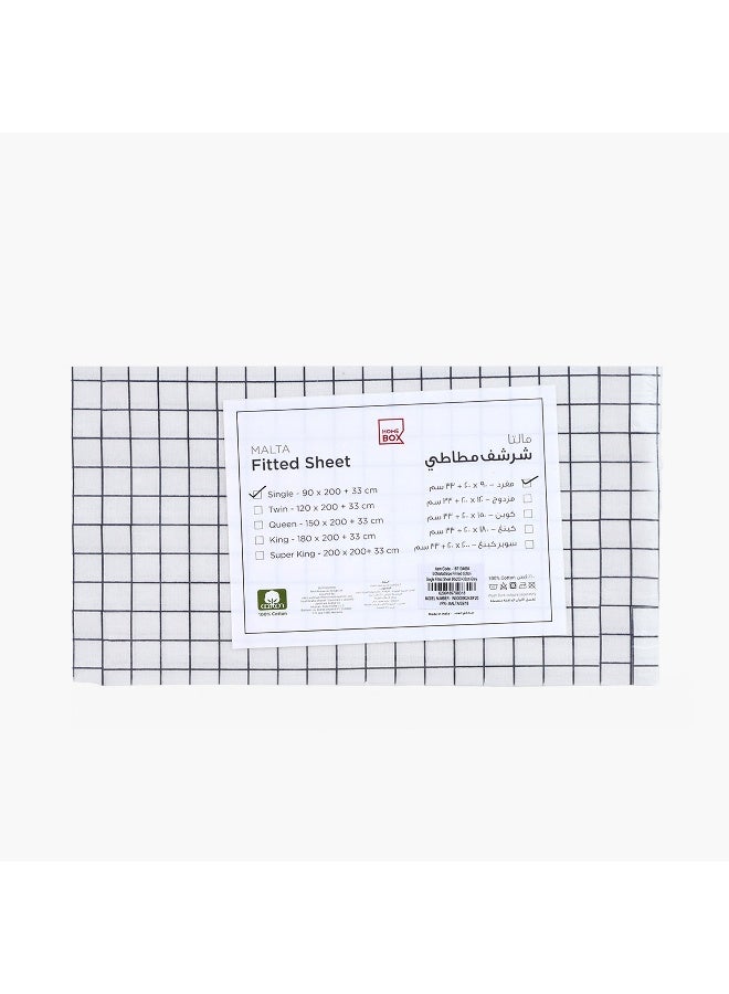 Home Box Malta Striped Printed Cotton Single Fitted Sheet 200 x 33 x 90 cm - Image 1