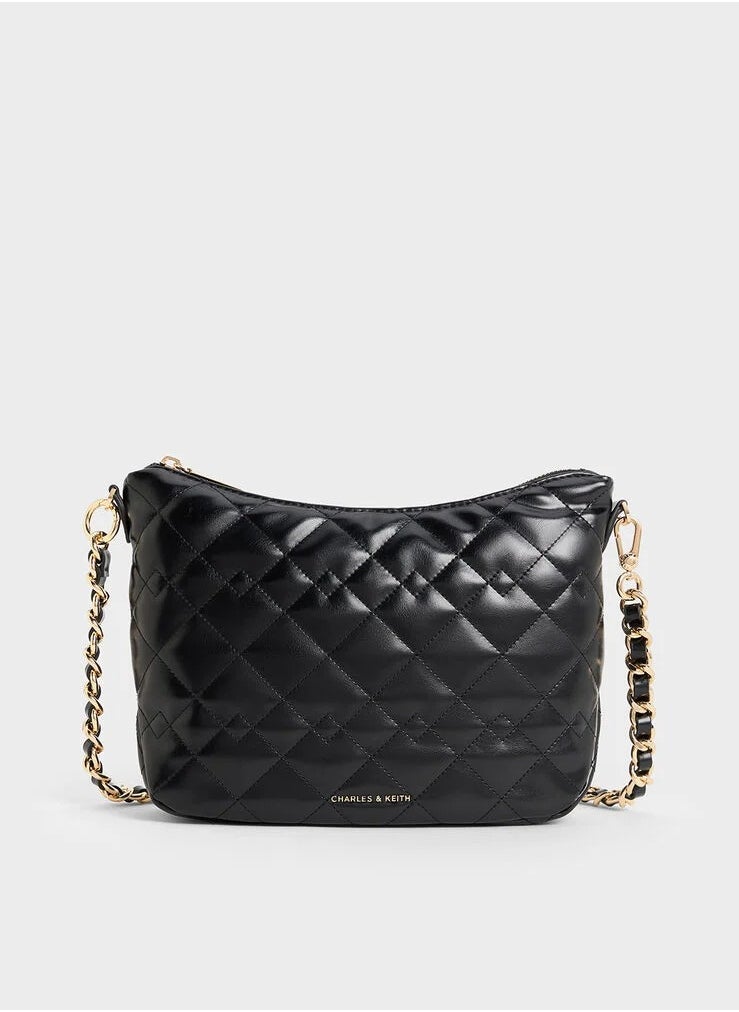 Charles & Keith - Duo Quilted Slouchy Hobo Bag & Shoulder Bag & Crossbody Bag - Black - Image 1