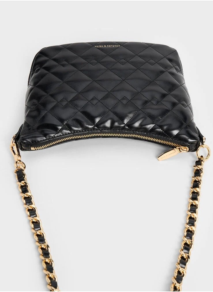 Charles & Keith - Duo Quilted Slouchy Hobo Bag & Shoulder Bag & Crossbody Bag - Black - Image 1