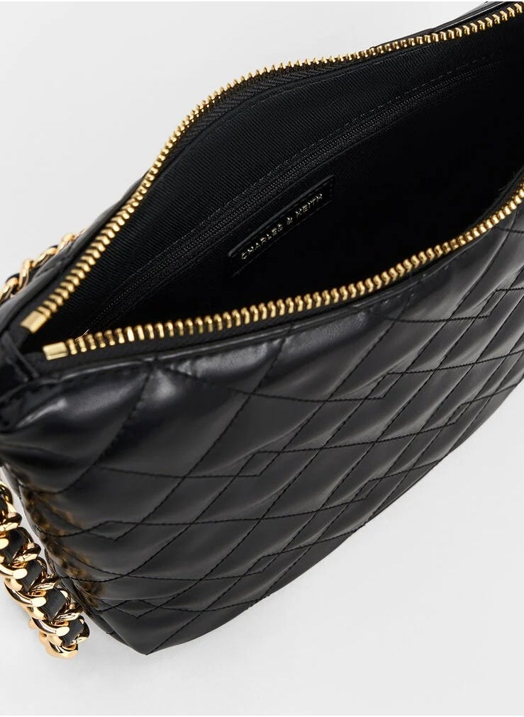Charles & Keith - Duo Quilted Slouchy Hobo Bag & Shoulder Bag & Crossbody Bag - Black - Image 1