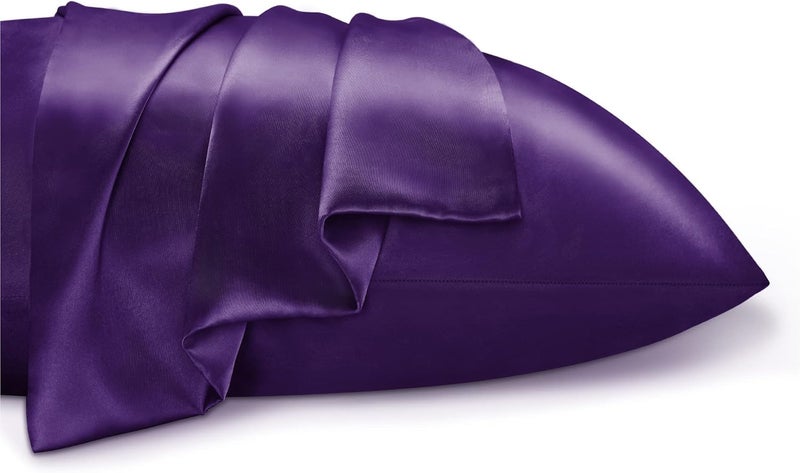 GO WELL solid Satin Silk Pillow Covers Pack of 2 for Hair and Skin-with Satin Scrunchies for Women Stylish|Satin Pillow Cover|scrunchies for Women 3-Piece|Silk Pillow case(Darkpurple) 600TC - Image 5
