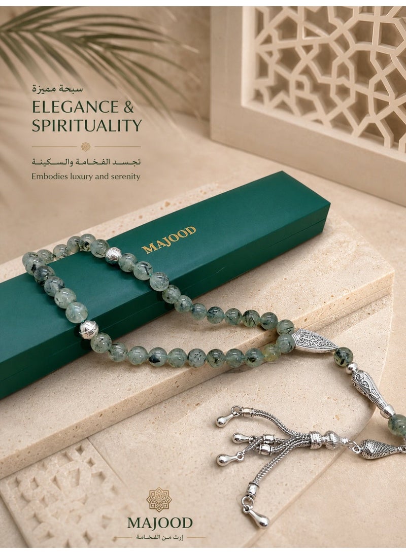 موجود 33 حبة سبحة من حجر البريهنيت الطبيعي الأصلي / مقاس 10 ملم / مناسبة للرجال والنساء / هدية رمضانية. - Image 2