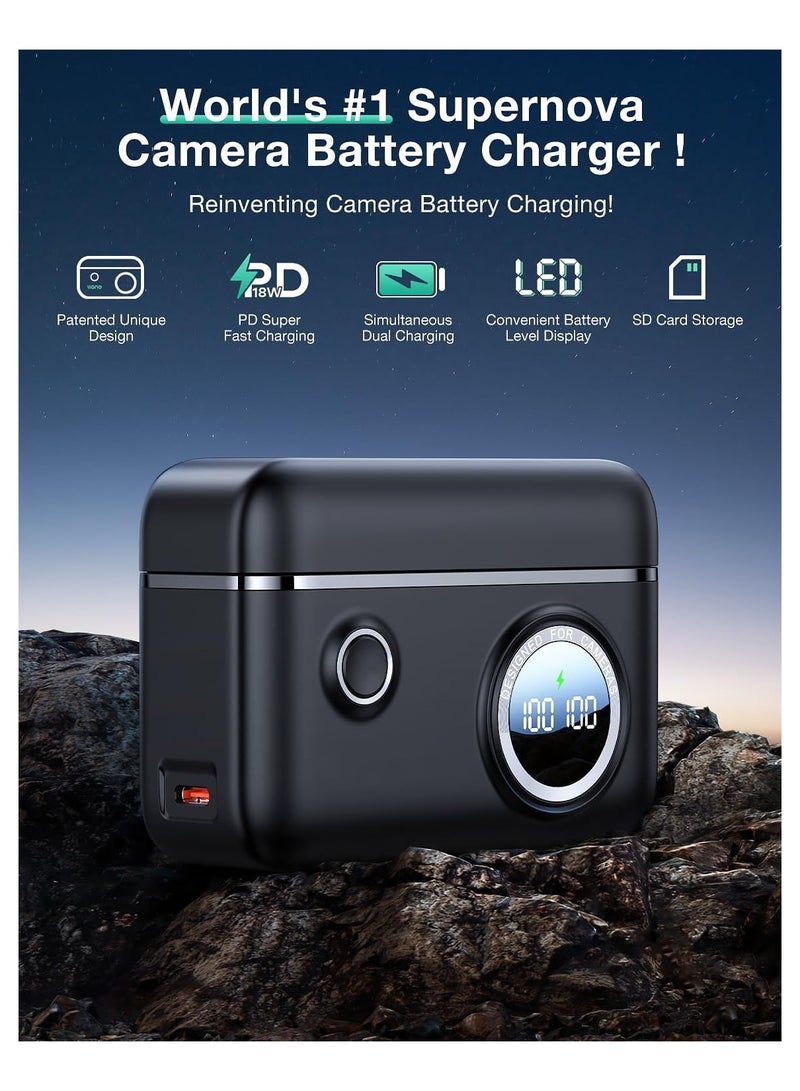 General NP-FW50 Dual Camera Battery PD 18W Fast Charger, Compatible with Sony Alpha A6000, A6500, A7, A7 II, A7S I, Smart Digital Display, Magnetic Snap Cover  - Image 2