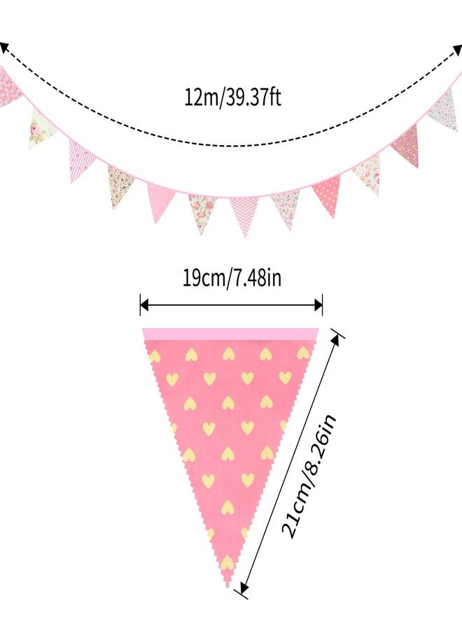 G2PLUS 39Ft Triangle Bunting Banner, 42Pcs Pink Floral Garland Pennant Banner, Reusable Cotton Triangle Flags Party Decoration for Birthday, Wedding, Garden Tea Party, Baby Shower, Room Decor - Image 2