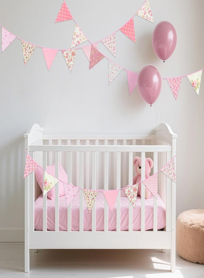 G2PLUS 39Ft Triangle Bunting Banner, 42Pcs Pink Floral Garland Pennant Banner, Reusable Cotton Triangle Flags Party Decoration for Birthday, Wedding, Garden Tea Party, Baby Shower, Room Decor - Image 5