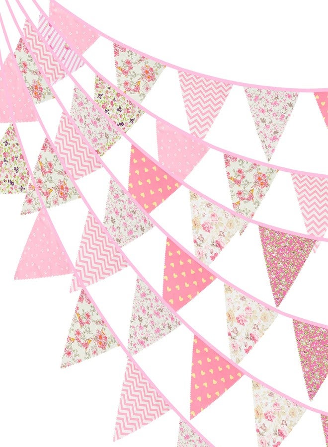 G2PLUS 39Ft Triangle Bunting Banner, 42Pcs Pink Floral Garland Pennant Banner, Reusable Cotton Triangle Flags Party Decoration for Birthday, Wedding, Garden Tea Party, Baby Shower, Room Decor - Image 1