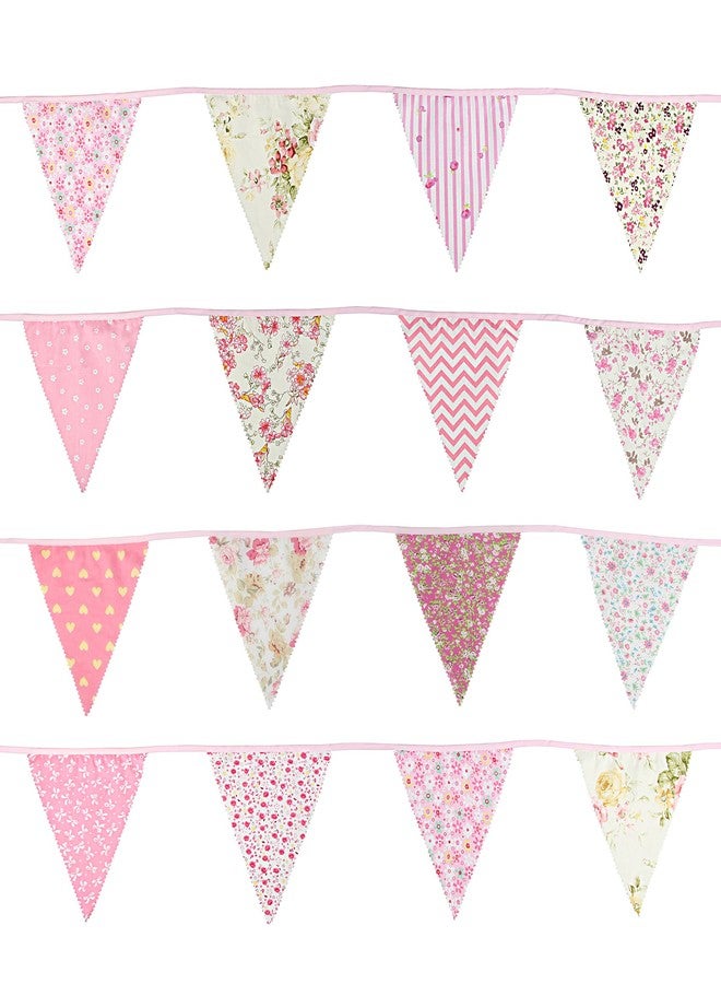 G2PLUS 39Ft Triangle Bunting Banner, 42Pcs Pink Floral Garland Pennant Banner, Reusable Cotton Triangle Flags Party Decoration for Birthday, Wedding, Garden Tea Party, Baby Shower, Room Decor - Image 4