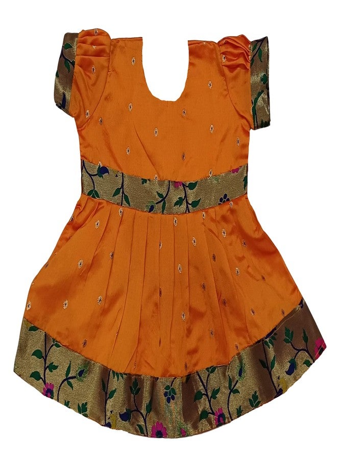 Luster Frock taffata-Paithani Age (0 to 5) (6-12 Months, Orange) - Image 1