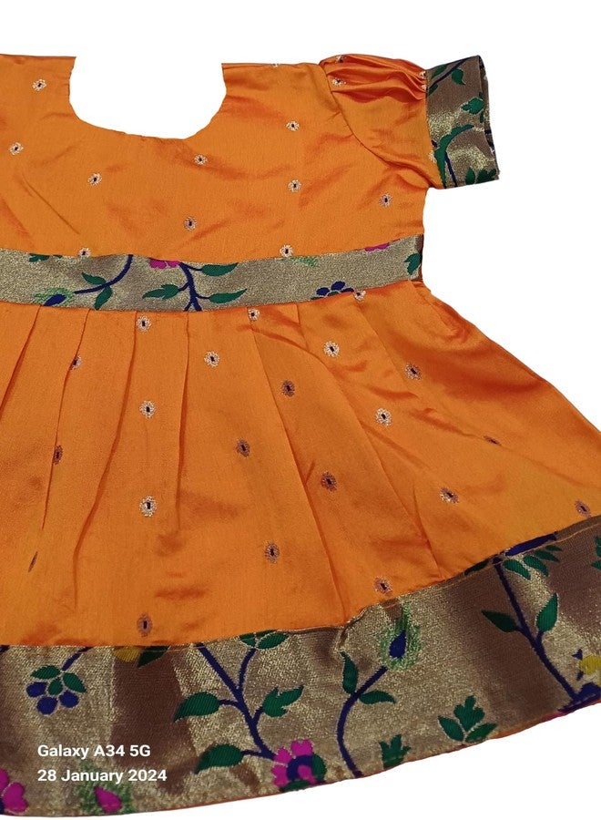 Luster Frock taffata-Paithani Age (0 to 5) (6-12 Months, Orange) - Image 4