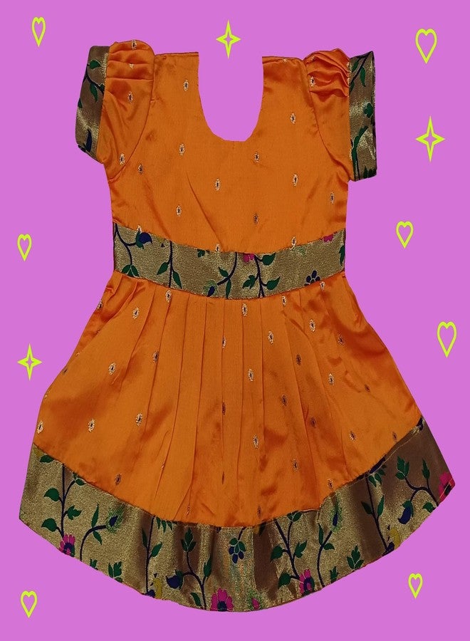 Luster Frock taffata-Paithani Age (0 to 5) (6-12 Months, Orange) - Image 2
