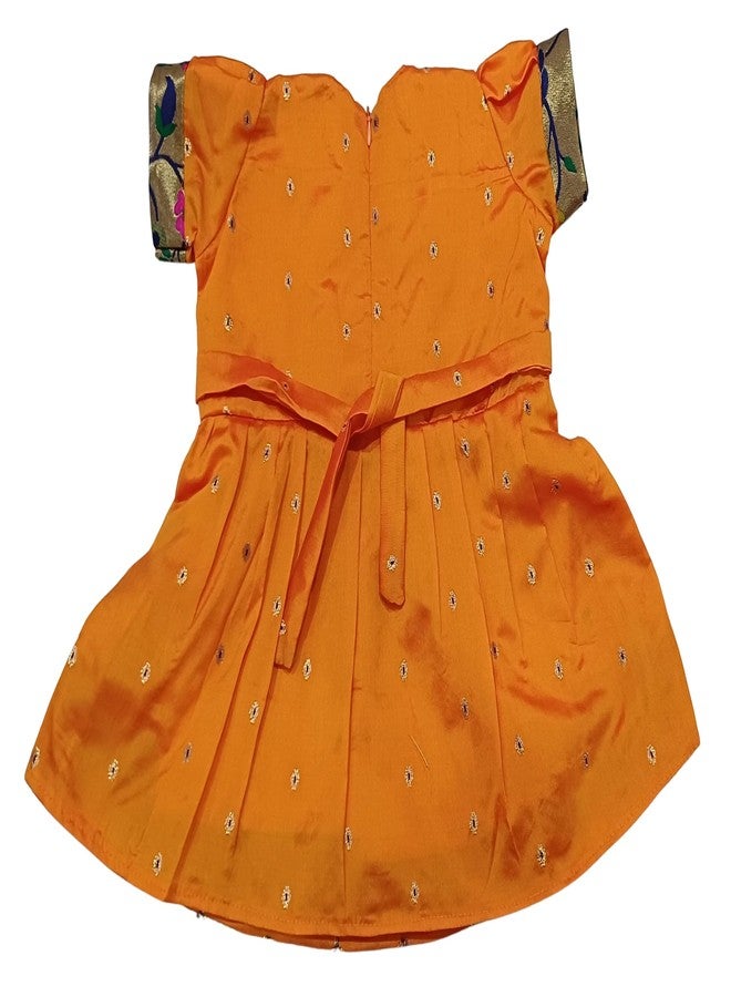 Luster Frock taffata-Paithani Age (0 to 5) (6-12 Months, Orange) - Image 3