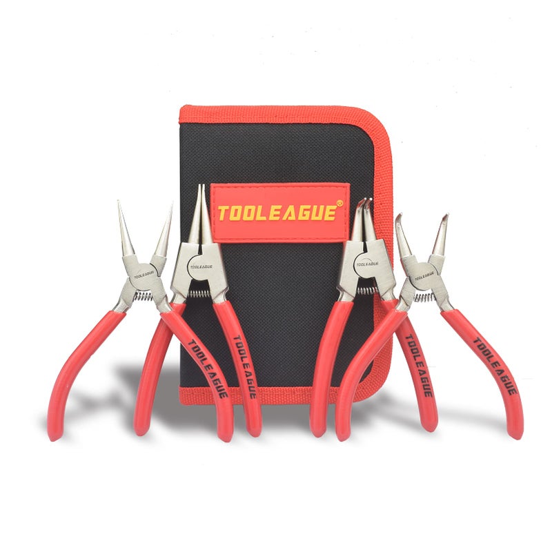 TOOLEAGUE 4 Pcs Mini Snap Ring Pliers Set, Circlip Pliers, 5 inches Internal/External Heavy Duty for Ring Remover Retaining Straight Bent Lock Ring Pliers Set - Image 1
