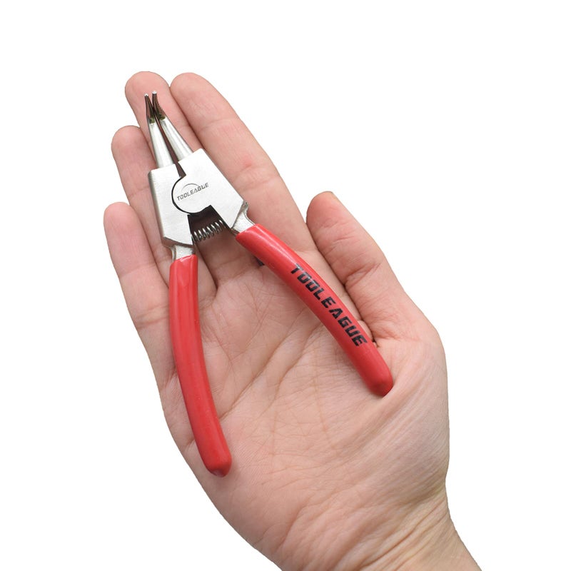 TOOLEAGUE 4 Pcs Mini Snap Ring Pliers Set, Circlip Pliers, 5 inches Internal/External Heavy Duty for Ring Remover Retaining Straight Bent Lock Ring Pliers Set - Image 3