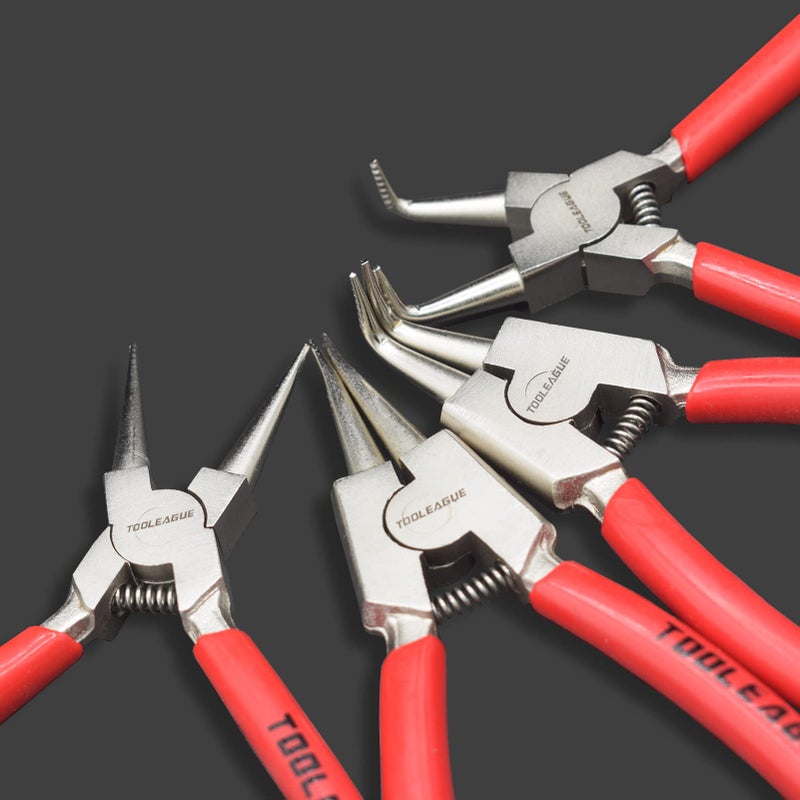 TOOLEAGUE 4 Pcs Mini Snap Ring Pliers Set, Circlip Pliers, 5 inches Internal/External Heavy Duty for Ring Remover Retaining Straight Bent Lock Ring Pliers Set - Image 4