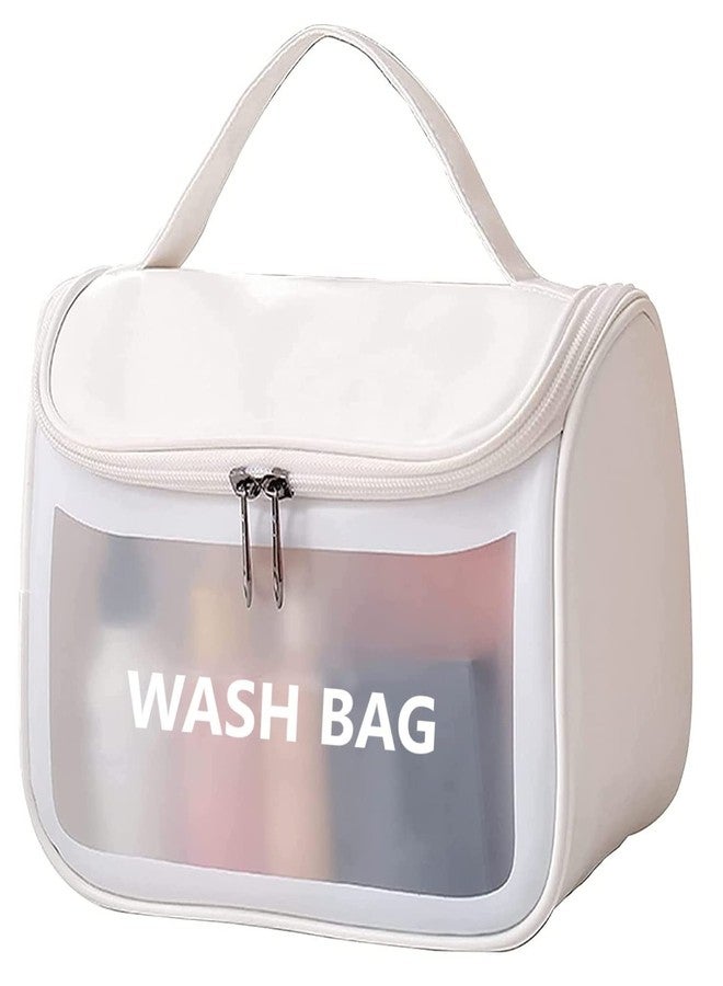 Nobleux Travel Toiletry Bag for Women, Matte Translucent Toiletry Bag with Handy Handle, Makeup Cosmetic Organizer Bag for Travel Toiletries Accessories (White-XL) - Image 1