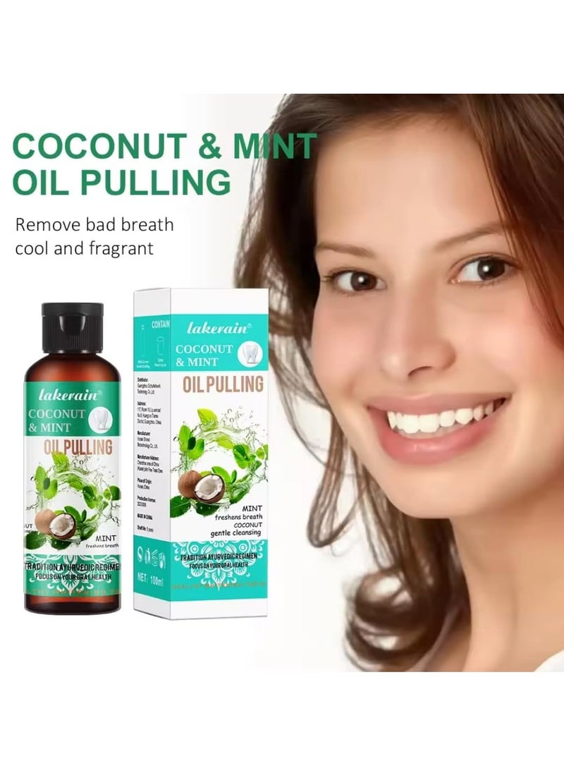 lakerain - 100ml Coconut Oil and Peppermint Oil Pulling Whitening Mouthwash Teeth Whitening Oil Pulling Mouthwash Natural Coconut Oil Pulling for Healthier Teeth and Gum Fresh Breath With 7 Natural Pulling Oil - Image 1