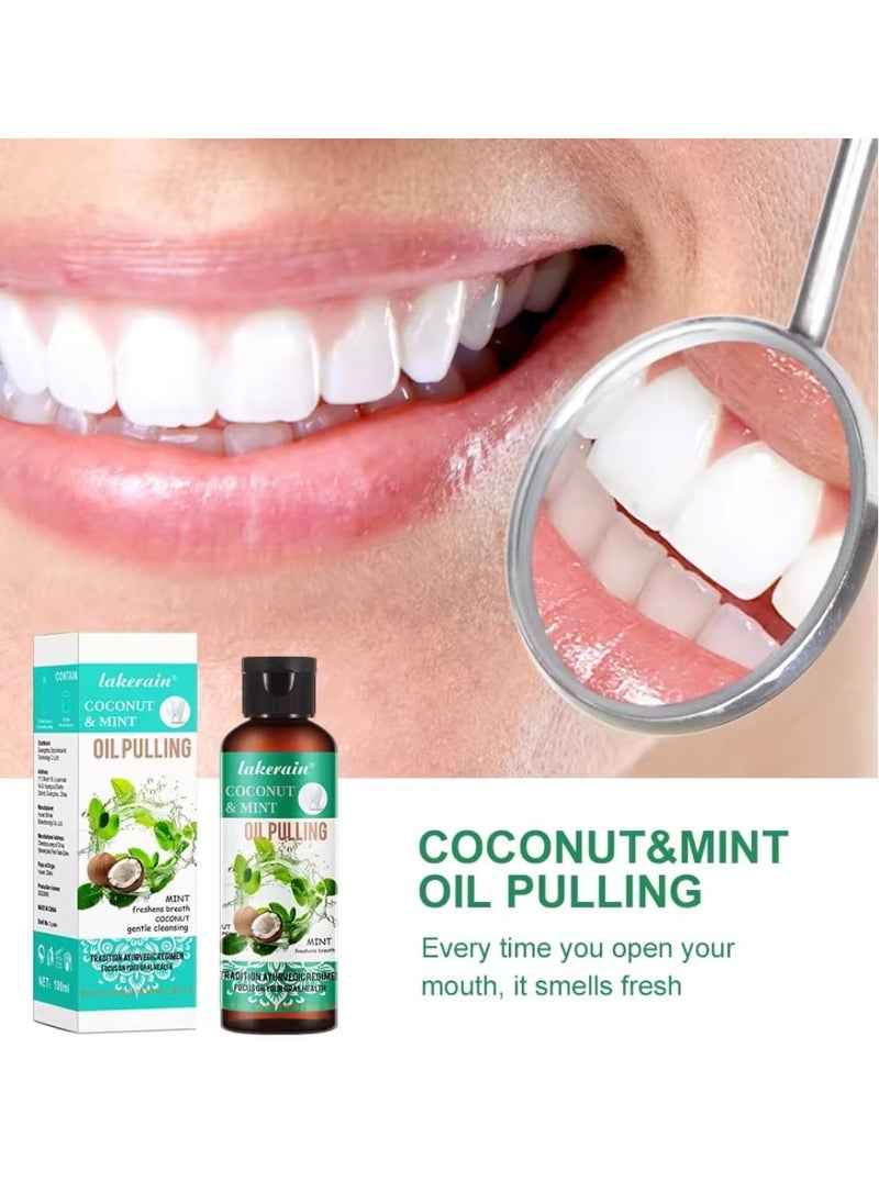 lakerain - 100ml Coconut Oil and Peppermint Oil Pulling Whitening Mouthwash Teeth Whitening Oil Pulling Mouthwash Natural Coconut Oil Pulling for Healthier Teeth and Gum Fresh Breath With 7 Natural Pulling Oil - Image 1