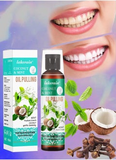 100ml Coconut Oil and Peppermint Oil Pulling Whitening Mouthwash Teeth Whitening Oil Pulling Mouthwash Natural Coconut Oil Pulling for Healthier Teeth and Gum Fresh Breath With 7 Natural Pulling Oil