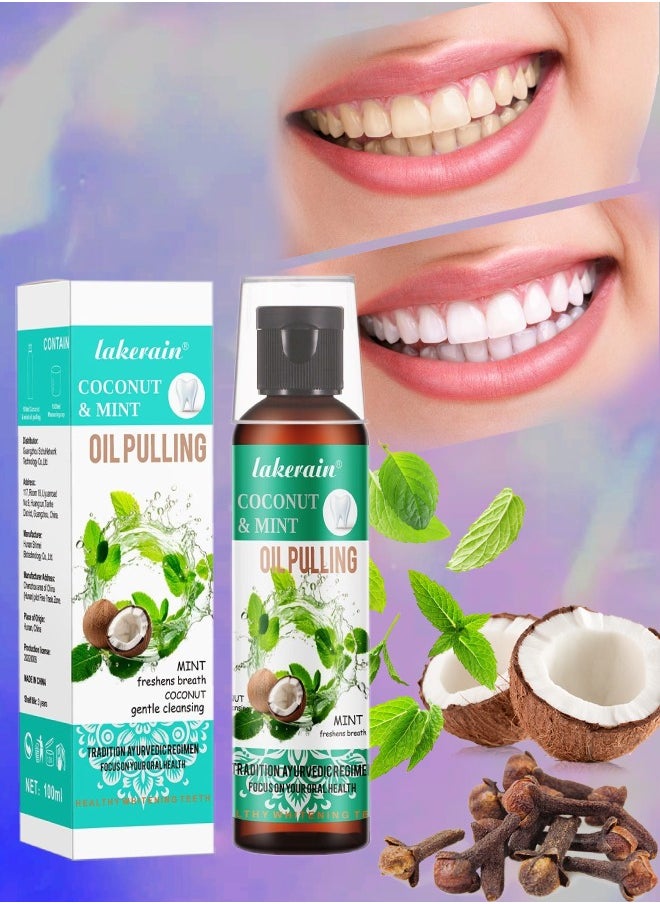 lakerain - 100ml Coconut Oil and Peppermint Oil Pulling Whitening Mouthwash Teeth Whitening Oil Pulling Mouthwash Natural Coconut Oil Pulling for Healthier Teeth and Gum Fresh Breath With 7 Natural Pulling Oil - Image 1