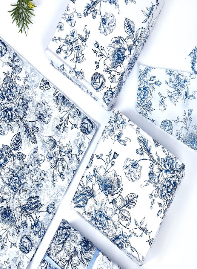 EROMAP 120 Sheets Blue Floral Tissue Paper Chinoiserie Gift Wrapping Paper Vintage Blue White Flowers Packaging Patterned Paper Bulk for Baby Shower Wedding Birthday Party Decor, 14 x 20 Inch - Image 3