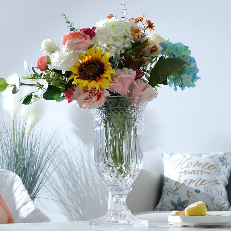 Joeyan 13" Glass Urn Vase,Tall Centerpiece with Ripple Diamond Pattern,Thickened Vase for Home, Wedding Parties - Image 2