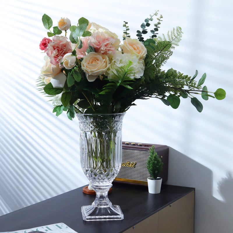 Joeyan 13" Glass Urn Vase,Tall Centerpiece with Ripple Diamond Pattern,Thickened Vase for Home, Wedding Parties - Image 4