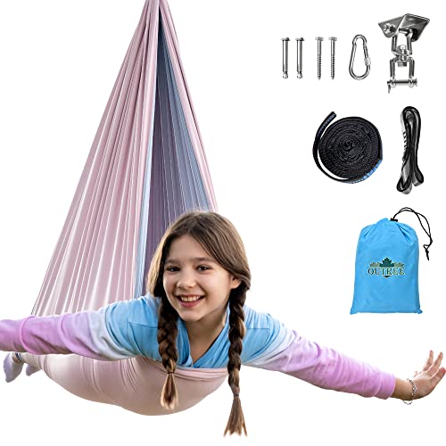 OUTREE Sensory Swing Double Layer Therapy Swing with 360 Swivel Hanger Healing Relaxing Cuddle Sensory Swing for Kids and Adults with Autism ADHD Sensory Processing DisorderPink and Gray