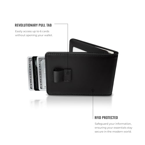 Kings Loot محفظة كينغز لوت للرجال | تصميم جلد نحيف مضاد للترددات RFID مع جيب نقدي وحزام سحب للبطاقات | تحمل من 1-15 بطاقة | محافظ أنيقة ومتينة (أسود أونيكس) - Image 5