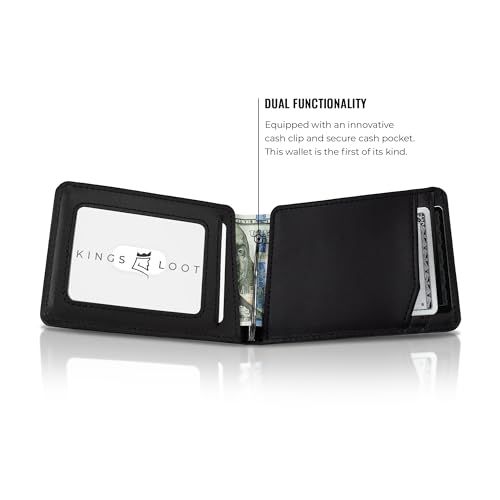 Kings Loot محفظة كينغز لوت للرجال | تصميم جلد نحيف مضاد للترددات RFID مع جيب نقدي وحزام سحب للبطاقات | تحمل من 1-15 بطاقة | محافظ أنيقة ومتينة (أسود أونيكس) - Image 4