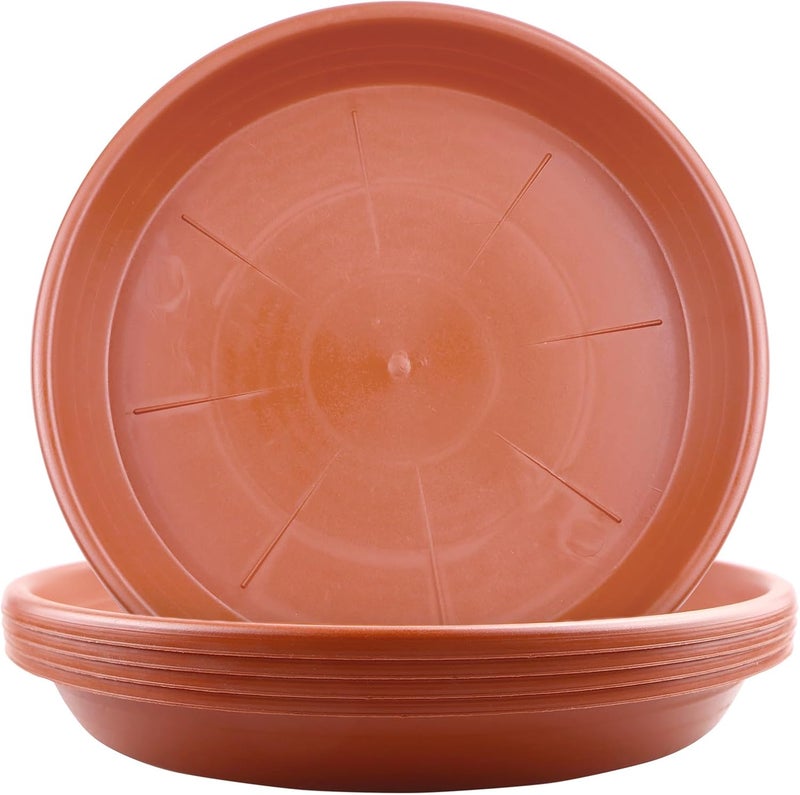 ميريديان Meridian أطباق أصيص نباتات بلاستيكية من Meridian، 5 قطع، 22 سم، قرميدي - Image 1