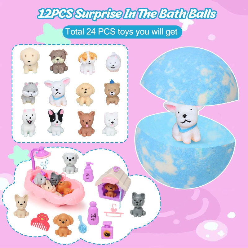 Excalla Bath Bombs For Kids With Toys Inside For Girls Boys  12 Pack Kids Bath Bombs With Surprise Dog Pretend Playset  Handmade Bubble Bath Fizzies Birthday Christmas Gift Set - Image 2