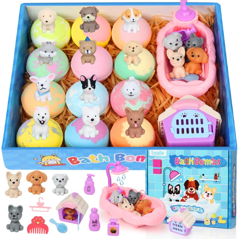 Excalla Bath Bombs For Kids With Toys Inside For Girls Boys  12 Pack Kids Bath Bombs With Surprise Dog Pretend Playset  Handmade Bubble Bath Fizzies Birthday Christmas Gift Set - Image 1