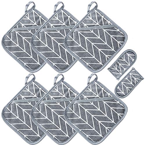Win Change Heat Resistant Potholders Hot Pads-6 Kitchen Pot Holders Set with 2 Pan Hot Handle Holders Trivet for Cooking and Baking,with Recycled Infill Terrycloth Lining(Grey,8 Piece) - Image 1