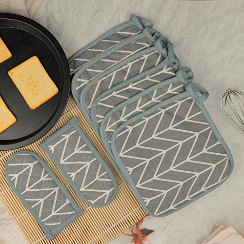 Win Change Heat Resistant Potholders Hot Pads-6 Kitchen Pot Holders Set with 2 Pan Hot Handle Holders Trivet for Cooking and Baking,with Recycled Infill Terrycloth Lining(Grey,8 Piece) - Image 2
