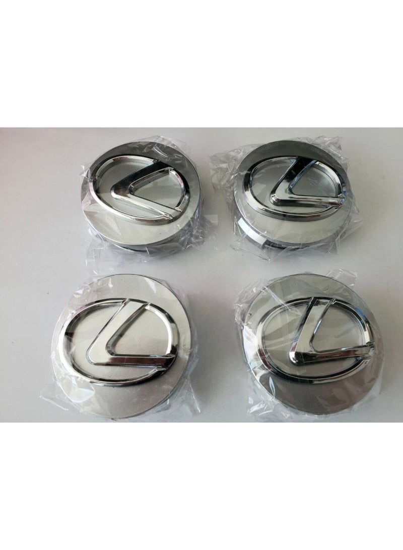 ليكساس غطاء عجلات لكزس مجموعة مكونة من (4) غطاء مركز عجلة لكزس مقاس 62 مم - قاعدة فضية مع شعار كروم - Image 1