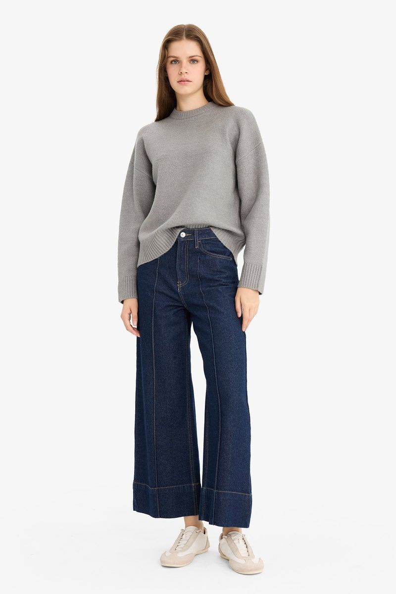 DeFacto Grey Woman Oversize Crew Neck Knit Pullover Casual - Image 2